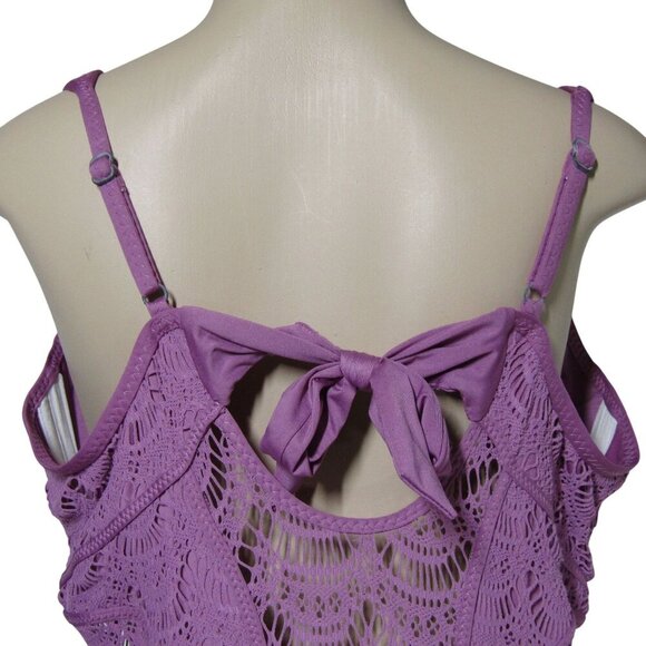 BECCA BY REBECCA 2X  Virtue Mauve Purple CROCHET One Piece Plunge Swim suit - Picture 6 of 11
